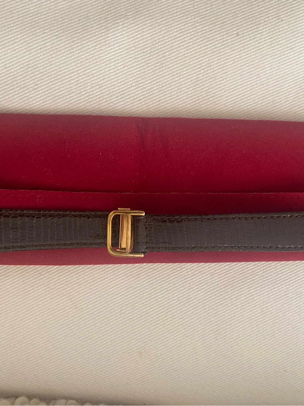 Vintage Brown Lizard Leather Watch Strap with Gold plated Deployant  for Catier